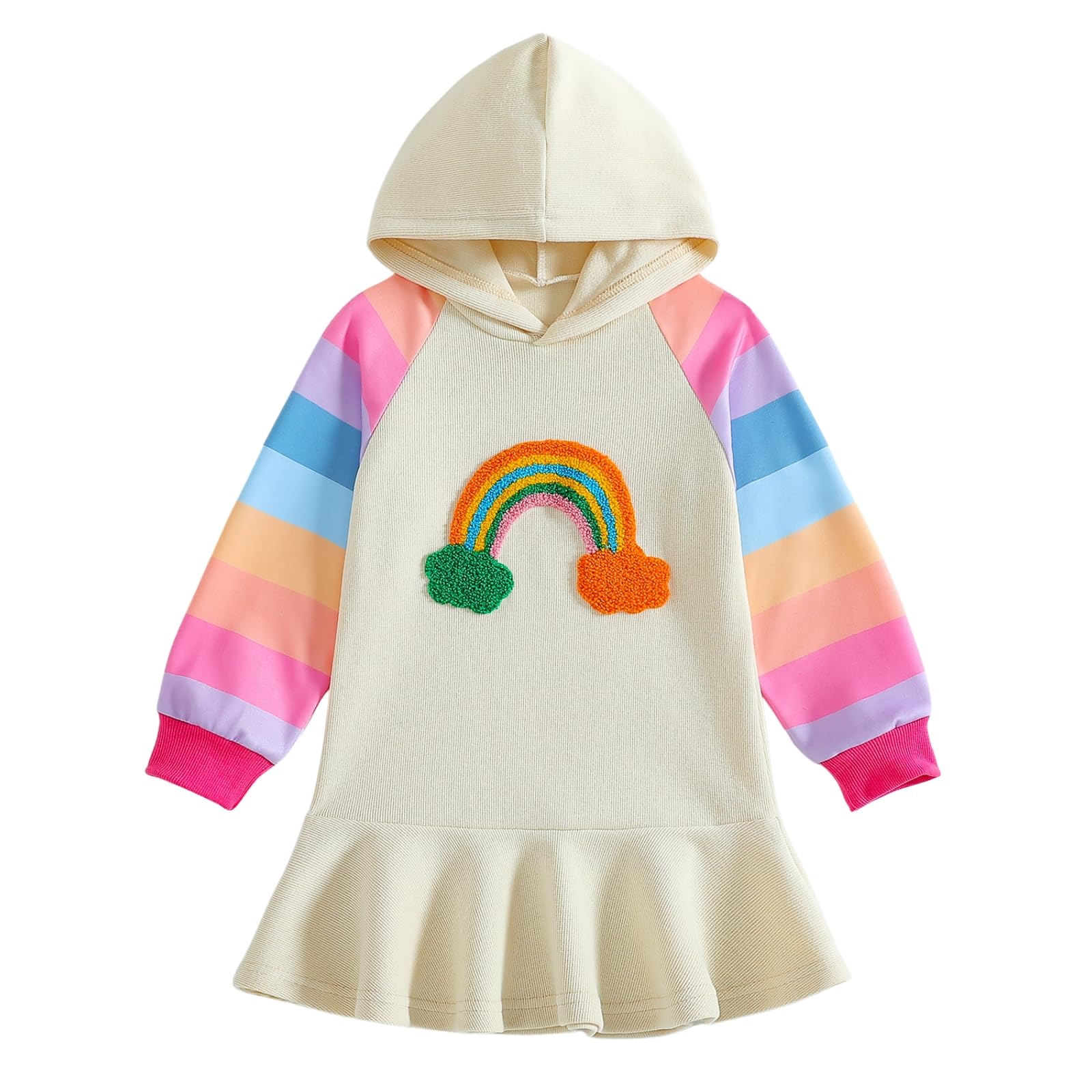 Girls Dresses Kids Long Sleeve Winter Dress for Toddler Embroidery Rainbow Hoode