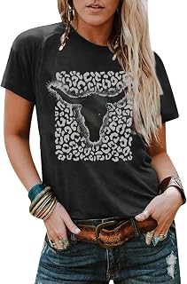 Eatbook Western Shirts for Women Cowgirl Cow Skull Graphic Tee Rodeo Tops