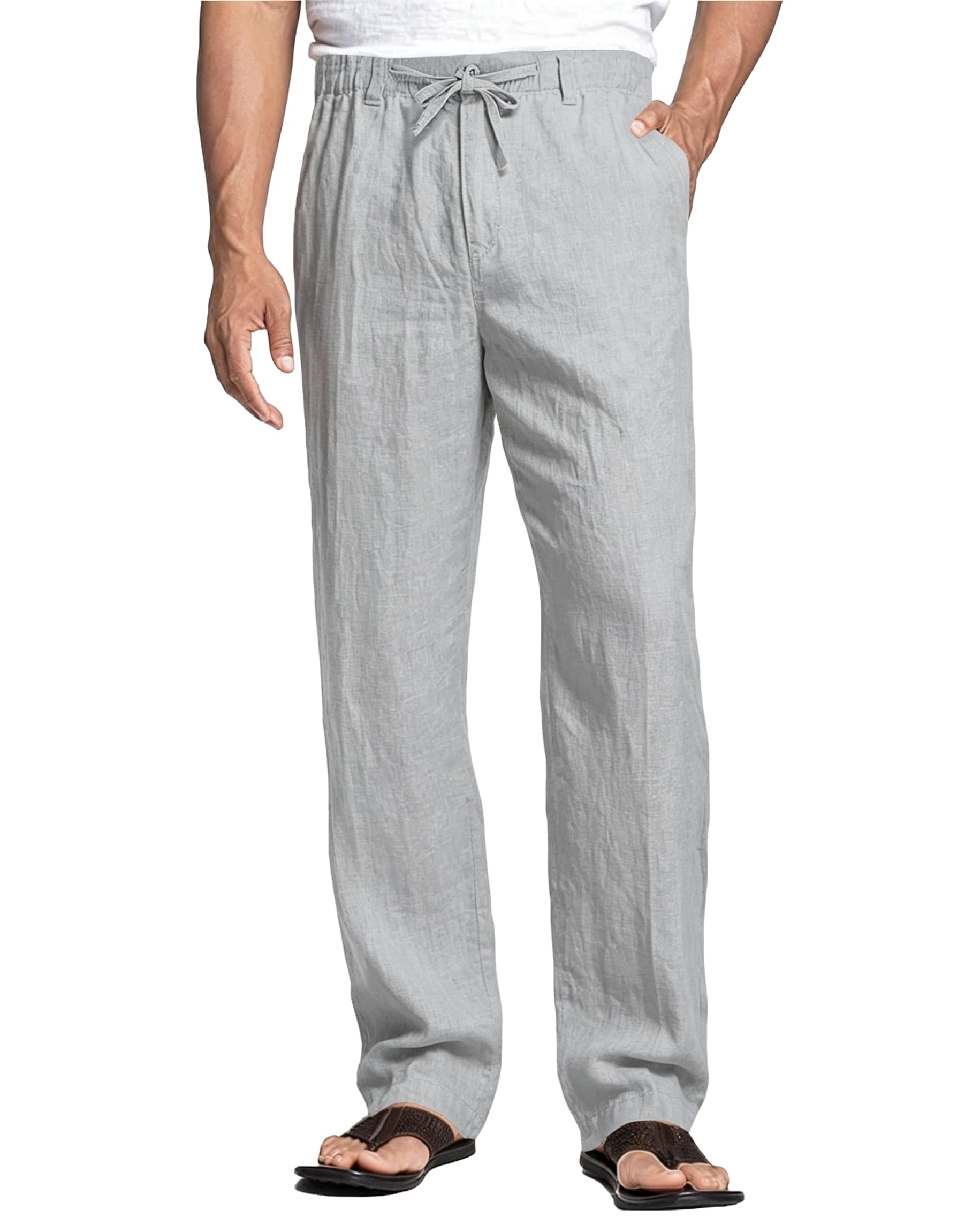 Cegerne Men's Linen Trousers, Long Lightweight Summer Trousers, Casual Trousers 