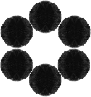 Mozeat Lens 6 Pcs Black Pom Poms Faux Fur Pom Pom Fluffy Pom Pom Balls, Round Fluffy Pompoms for Crafts with Tiny Cord for Hat Shoes Garment Hair Pins Earrings Necklace Charm Wedding Accessories
