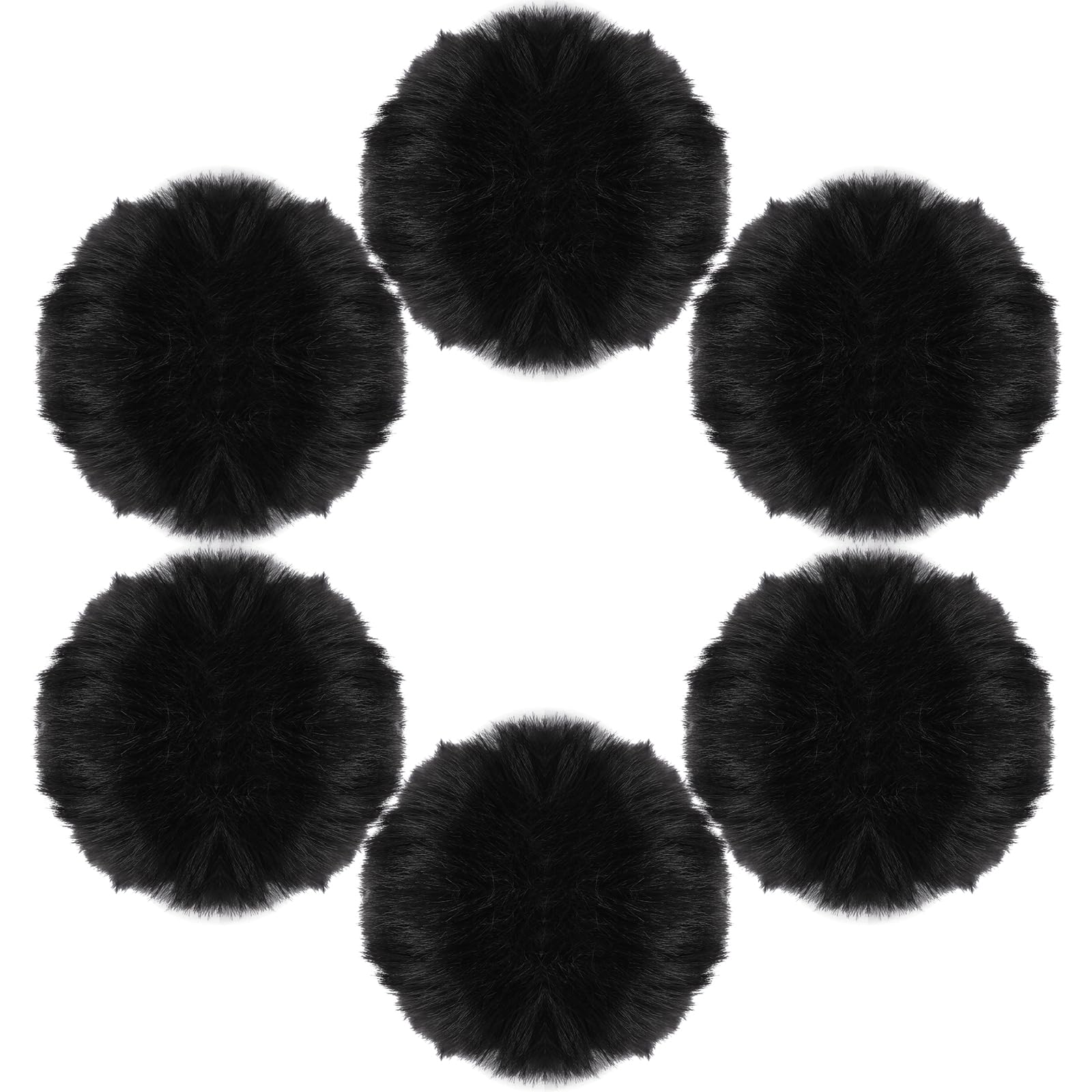 Mozeat Lens 6 Pcs Black Pom Poms Faux Fur Pom Pom Fluffy Pom Pom Balls, Round Fl