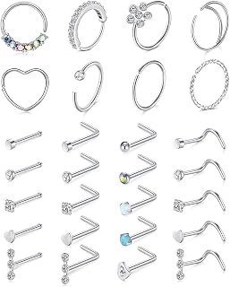 QWALIT Nose Rings Nose Piercings Nose Rings Hoops Nose Ring Surgical Steel Nose Ring 18g 20g Nose Piercing Jewelry Double Hoop Nose Rings for Women Men Silver Gold Black