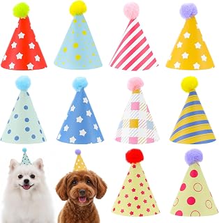 Tucnoeu 10pcs Colorful Mini Party Hats, Cute Party Hats for Stuffed Animals | Adjustable Cone Hat with Pom Poms for Kittens Rabbits Dogs and Stuffed Animals, for Birthdays and Celebrations