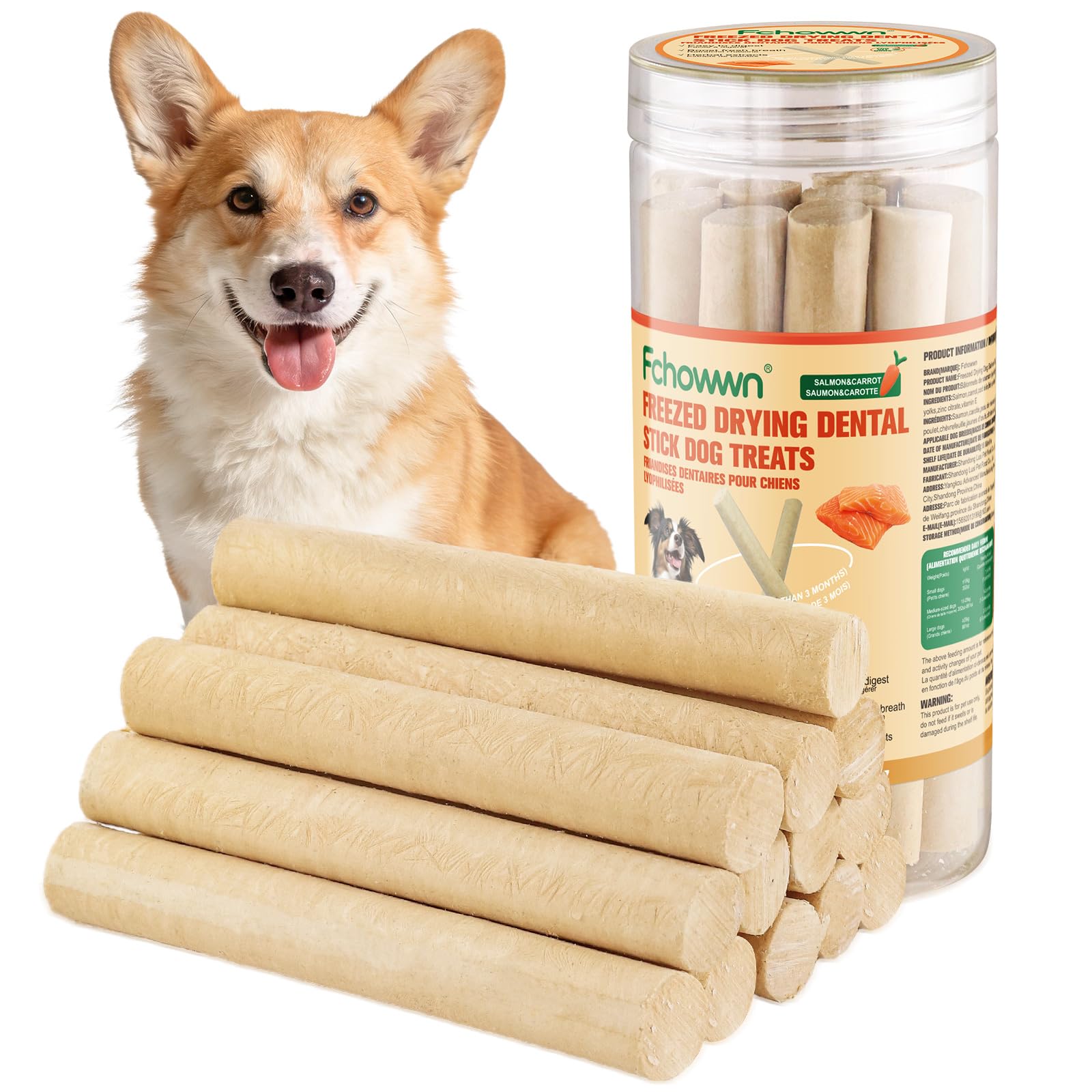 90g/3.17oz Dehydrated Salmon Sticks for Dogs,High-Protein Treats with Carrots,Ri