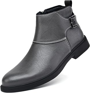 Men's Genuine Leather Pointed Toe Dress Chelsea Boots Adjustable Buckle Inner Zipper Ankle Boots Casual Formal Business Booties