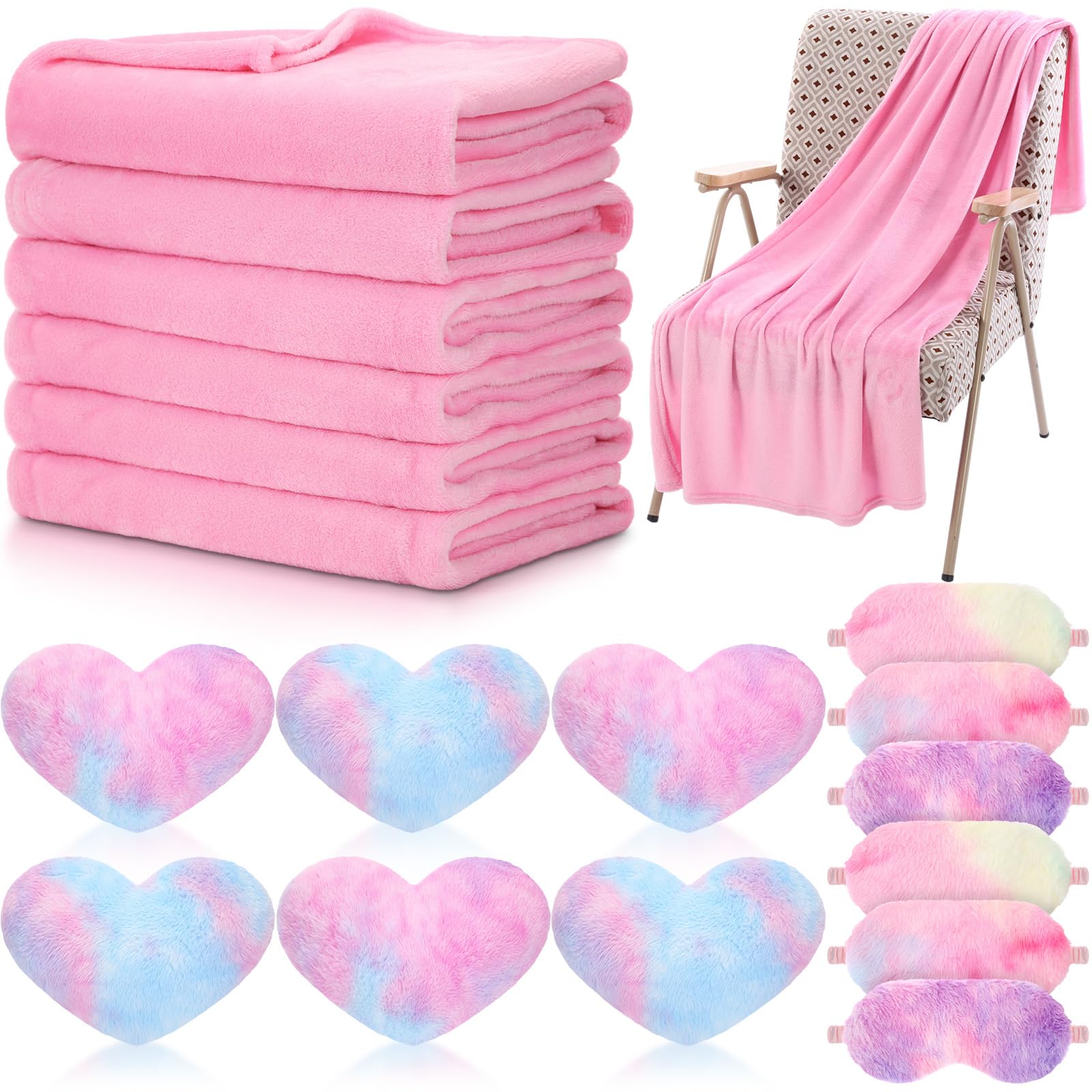Fanfanwin 18 Pcs Kids Sleepover Party Supplies Set for Girls Fleece Soft Blanket
