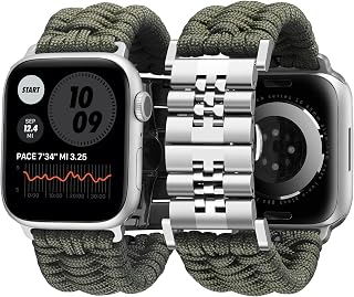 BINLUN Compatible with Apple Watch Strap 49 mm 46 mm 45 mm 44 mm 42 mm 41 mm 40 mm 38 mm Braided Sport Bands 550 Paracord Steel Compatible with iWatch Ultra Series 10/9/8/7/SE2/SE/SE/6/5/4663/2/1
