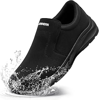 LARN SAFETY Men Slip-Resistant Chef Shoes Non Slip Food Service Shoe Waterproof Kitchen Work Footwear Restaurant Hospital Nursing Garden Slip On Black