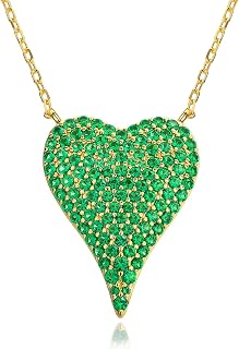 14K Gold Plated Silver Pave Birthstone Pendant Necklace for Women