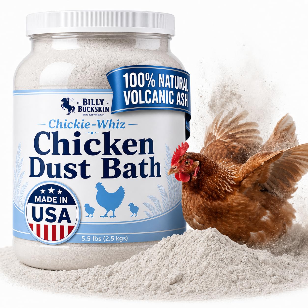 Billy Buckskin Chicken Dust Bath, All Natural Volcanic Ash, USA Made, 5.5lb | Al