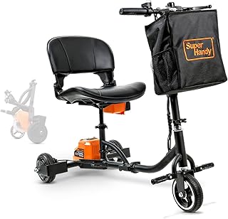 SuperHandy 3 Wheel Folding Mobility Device Electric Powered Portable Ultra Lightweight Compact Collapsible Design Long Range Travel with 2 Detachable 48V Lithium-ion Batteries at a Max Load of 125kg