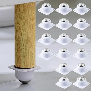 16 White Adhesive Roller Balls - 1" Self Stick Swivel Casters Storage bins, mop buckets, small furniture