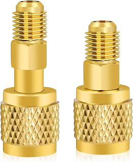 2Pcs R32 R454B Refrigerant Brass Adapter, 1/4 Inch Female to 1/4 Inch Male Reverse Thread Fitting Compatible with R-454B/R-32 Tanks Split Systems | Non-Slip Handle Connector