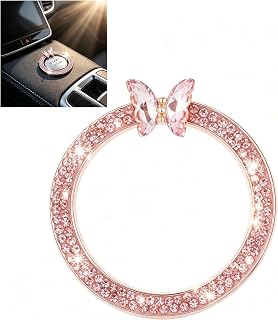 Yicwocy Bling Butterfly Engine Start Stop Decoration Ring Push Button | Zinc Alloy Crystal, Fits Most 1.14 to 1.5 Inch, Adhesive Tape, Cars SUVs Trucks, Scratch Cover, Easy Install(Pink)