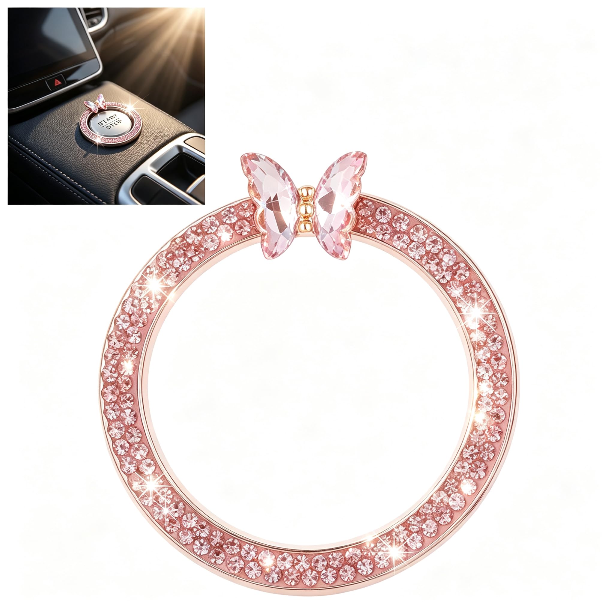 Yicwocy Bling Butterfly Engine Start Stop Decoration Ring Push Button | Zinc All