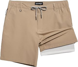 maamgic Mens Casual Shorts Compression Lining 3/4" Classic Fit Khaki
