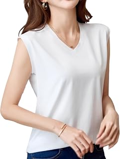 Fiorior 【Light and Comfortable Touch】 Sleeveless Women's T-Shirt V-Neck Solid Tank Top Quick-Dry Cool Stretch French Sleeve Summer Tops 【Wrinkle-Resistant】【M～2XL】