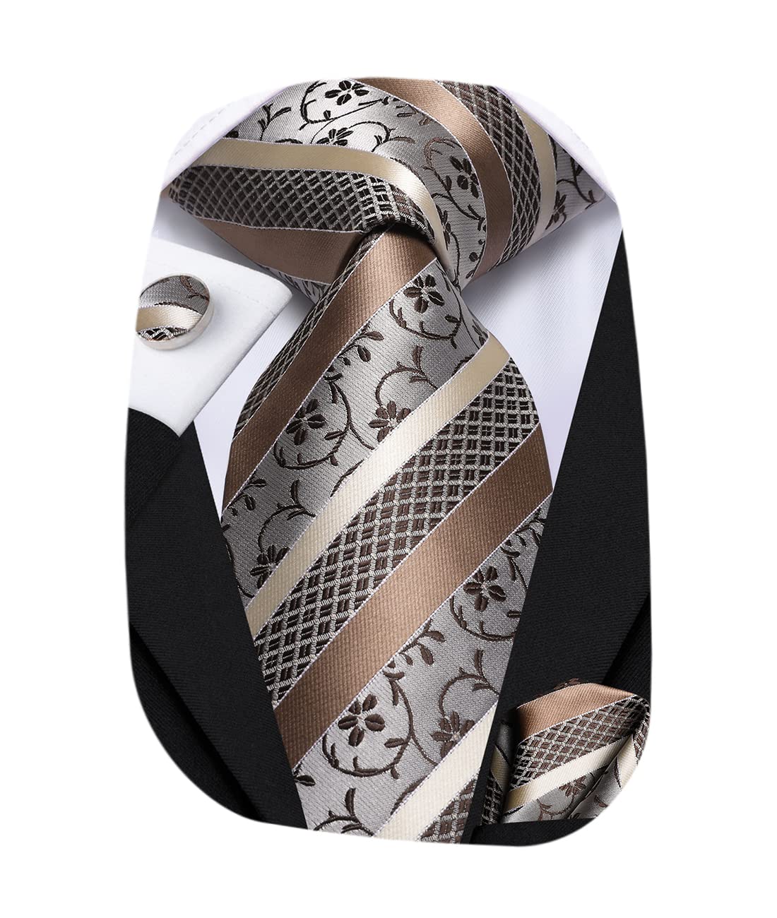 [Hi Tie] New Classic Plaid Solid Paisley Woven Silk Tie Handkerchief Cufflinks S