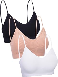 3 Pieces Neck Women Bra Seamless Padded Camisole Bandeau Tube Bra with Elastic Straps (Black, White, Skin Color, S-M)