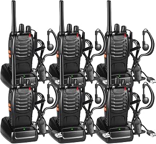 Nestling 6pcs Walkie Talkie Rechargeable Long Range Walkie Talkies 16CH Single Band Portable Handheld Two-Way Radio with LED Light Voice Prompt + Original Earpiece