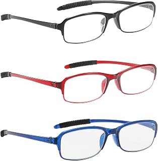 PROFLEX Flexible Reading Glasses (3 Pack), Anti-Shock, Anti-Scratch, Anti-Slip, Unisex (Women and Men), Assorted Colors, Graduation +1.0, +1.5, +2.0, +2.5, +3.0, +3.5, +4.0