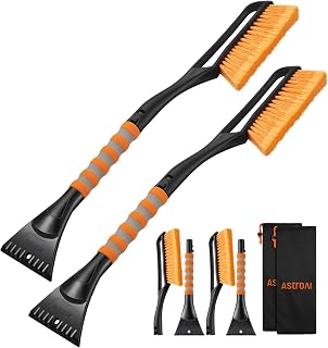 AstroAI 2-Pack 27" Snow Brush &amp; Ice Scraper for Car Windshield Snow Removal | Orange, Durable Heavy Duty Bristles, Scratch-Free, Detachable, Foam Grip, Winter Accessory for Car, SUV, Truck, Storage Bag