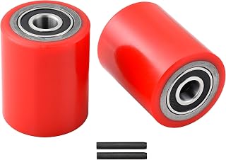 A Pair of Pallet Jack Front Wheels 74.5 x 93mm (3 x 3.75") PU Tread with Pre-Installed Bearings 20mm ID Includes Pins by JackCraft