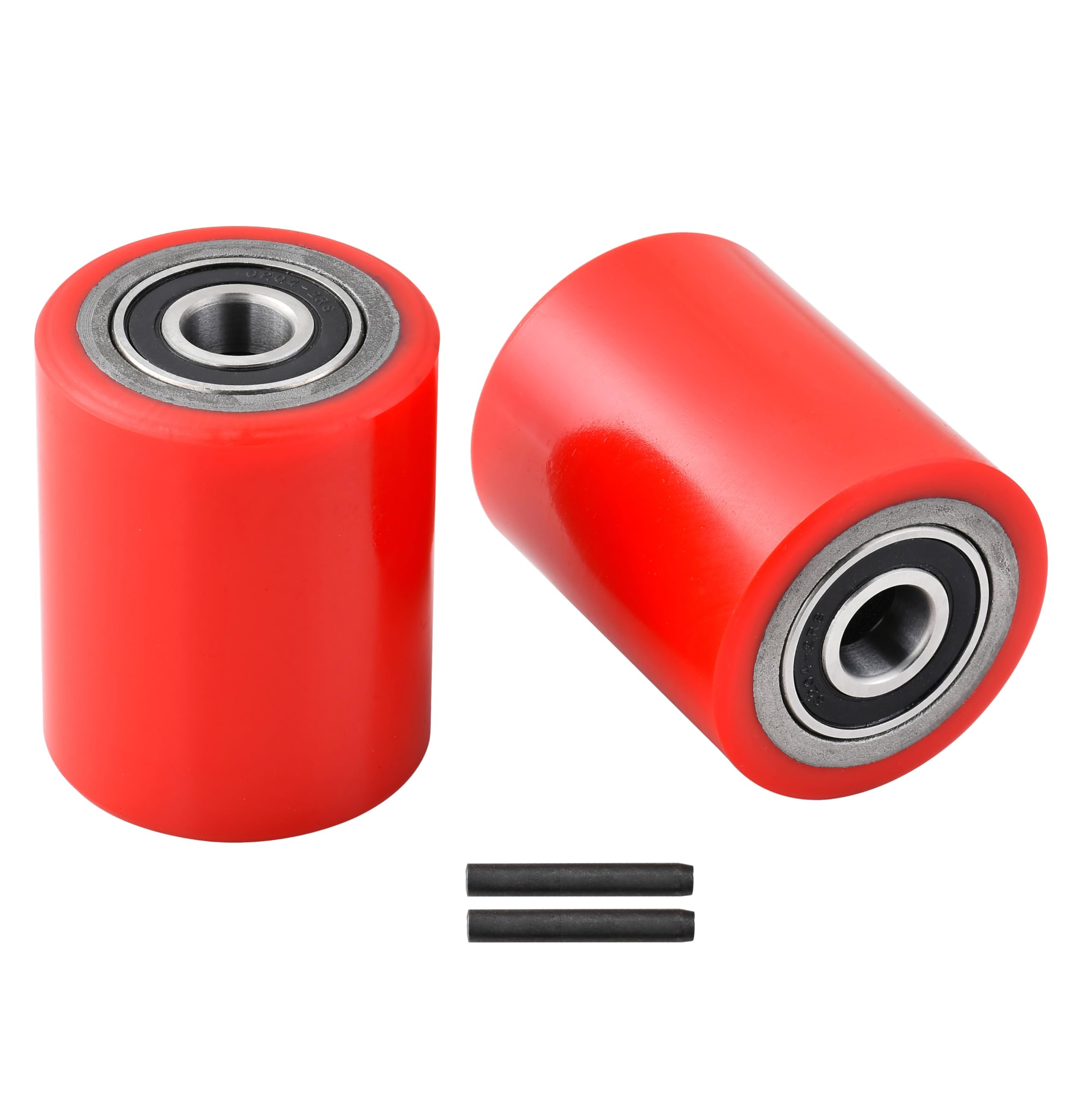 A Pair of Pallet Jack Front Wheels 74.5 x 93mm (3 x 3.75") PU Tread with Pre-Ins