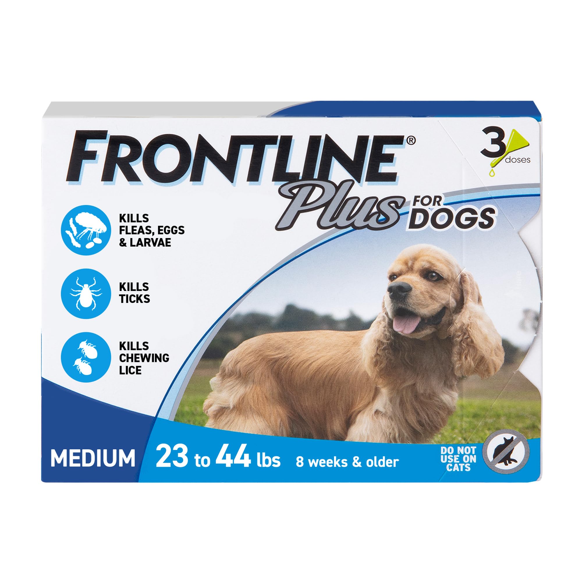 FRONTLINE Plus Flea & Tick Spot Treatment for Medium Breed Dogs 23-44 lbs. (Blue