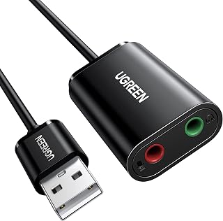 UGREEN UGREEN USB Sound Card Adapter with TRS 3.5mm Headphone & Mics | USB to Aux 3.5mm External Audio Converter for Windows Mac Linux PC Laptops Desktops PS5 Switch 2