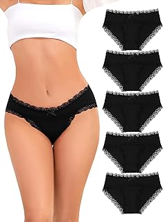 VOENXE Cotton Women's Panties Pack, Bikini Underwear Lace Women