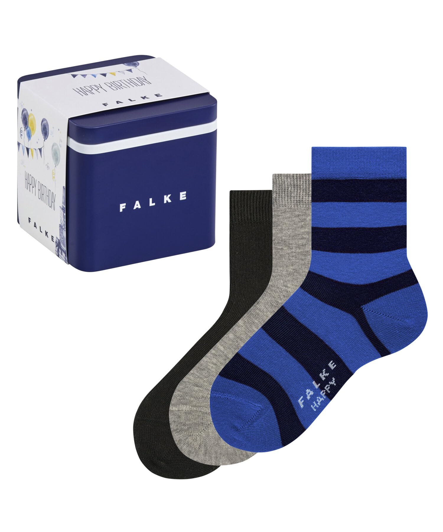 FALKE Unisex Children's Happy 3-Pack Giftbox Socks, Breathable Cotton Reinforced