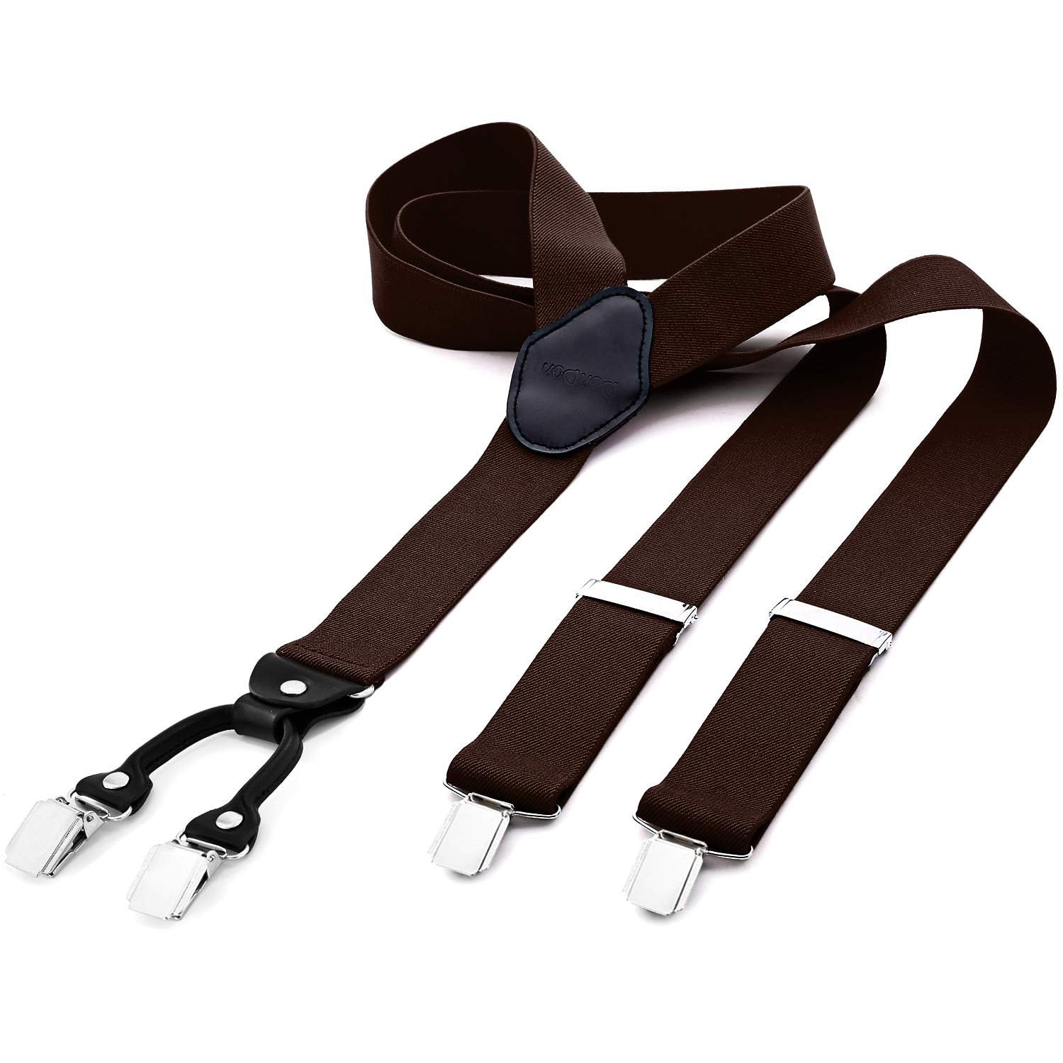DonDon Braces for Men Trousers Adjustable Suspenders 3,5 cm 1,38" Wide 4 Clips with Leather in Y-Form Elasticated