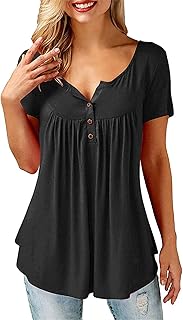 Beluring Women Casual V Neck Pleated Tunic Tops Shirts Blouse