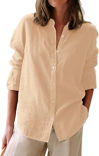 Button Down Shirts for Women Cotton Oxford Shirts Long Sleeve Dress Shirts Collared Blouses Work Casual Solid Tunic Tops