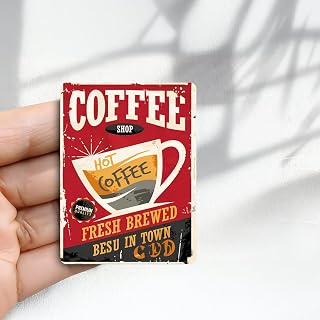 Vintage Fresh Hot Coffee Design Fridge Magnet - (5.8 x 8cm) Round Acrylic Sticker for Refrigerator, Retro Decoration, Perfect Size for Refrigerator, Cabinet