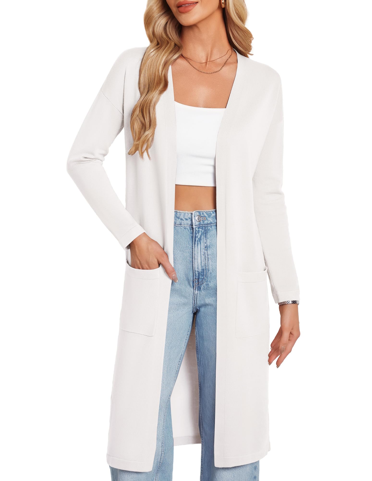 GRACE KARIN Womens Long Cardigan Sweaters Lightweight Open Front Maxi Duster Kni