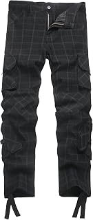 NOVOCCT Men's Plaid Cargo Pants Stretch Relaxed Fit 9-Pockets