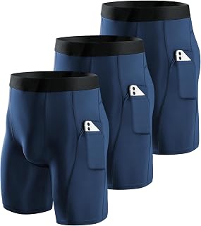 Niksa 3 Pieces Running Tights Men Short Shorts Basic Compression Men Shorts Workout with Cell Phone Pocket Quick Dry Breathable Shorts