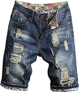 Betusline Mens Jean Shorts Distressed Ripped Denim Shorts Summer Casual Classic Straight Short Jeans