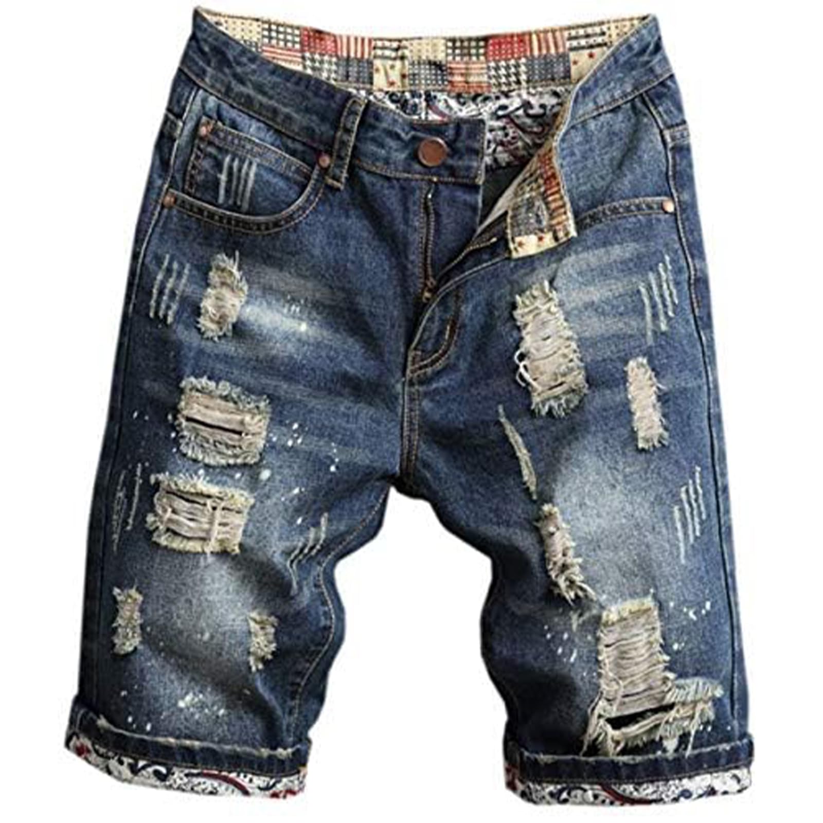 Betusline Mens Jean Shorts Distressed Ripped Denim Shorts Summer Casual Classic 