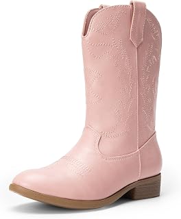 DREAM PAIRS Kids Cowboy Cowgirl Boots | for Boys Girls,Mid Calf,Slip On,Flexible Non-Slip Outsole, for Outdoor Daily,Rodeo,Party,Riding
