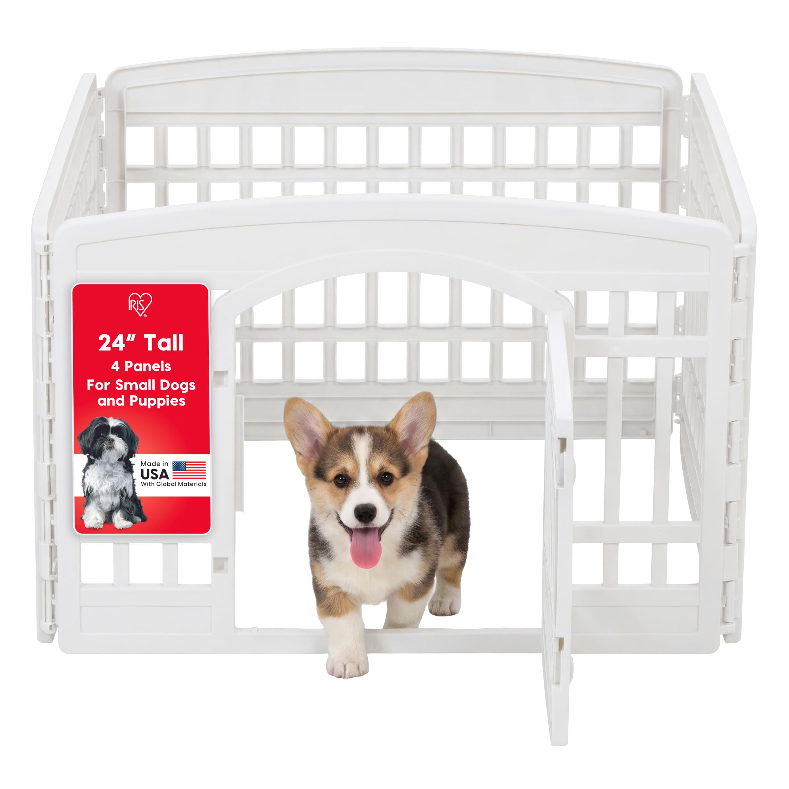 IRIS USA 4-Panel Dog Playpen, Pet Enclosure, White | Puppy Training, Configurabl