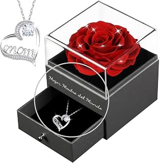 Yamonic Gift for Mom, Eternal Flower with Jewellery, Birthday Gift for Mom, Best Mum in the World, in Spanish, Mother's Day Gift, Eternal Rose Red