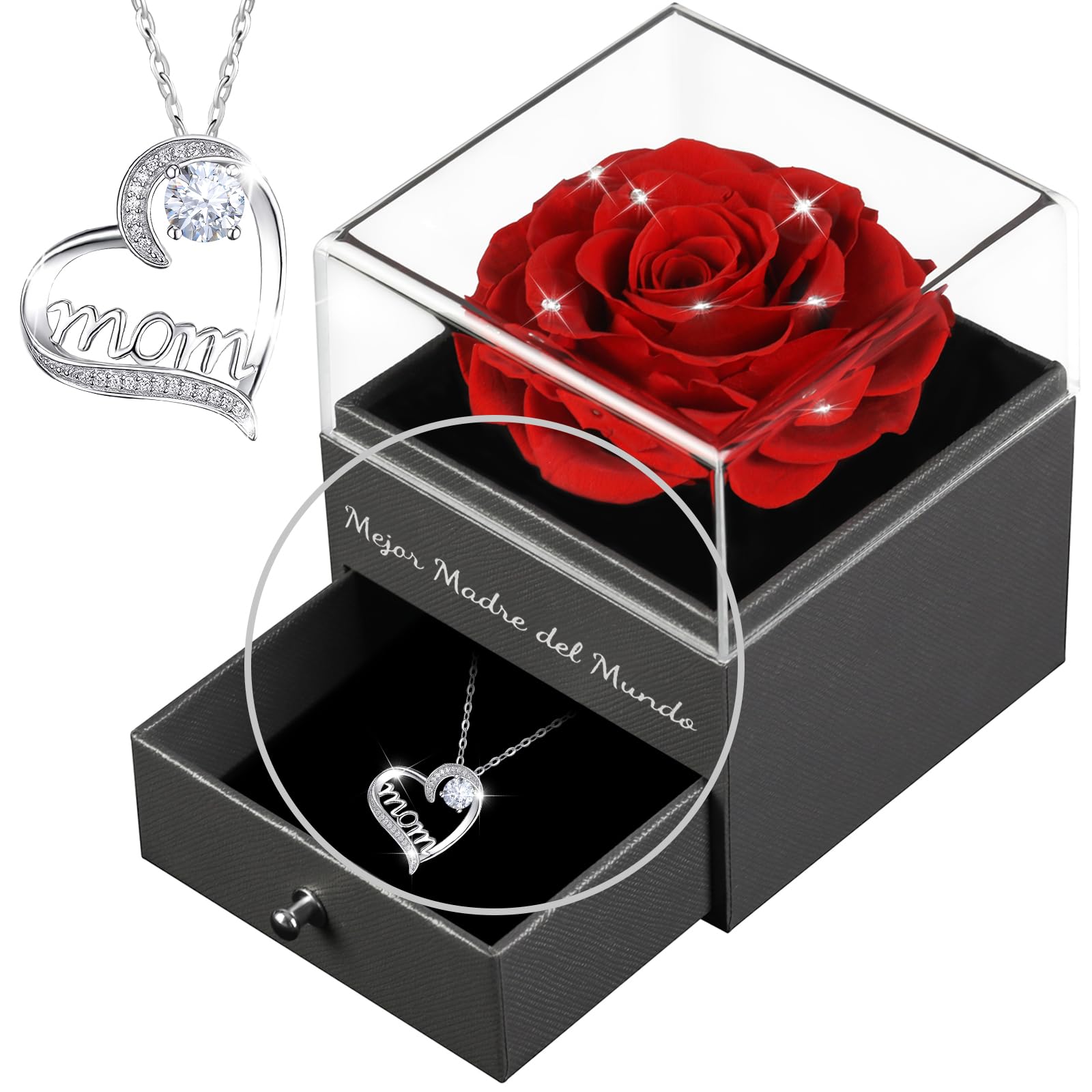 Yamonic Gift for Mom, Eternal Flower with Jewellery, Birthday Gift for Mom, Best