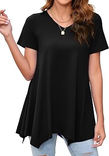Enmain Women's Tunic Long Summer Plus Size Blouses V Neck Short Sleeve Blouse Chic Elegant Loose Floral Pattern Tops Women Solid Color S-3XL