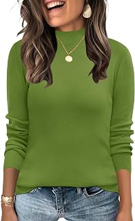 LOMON Mock Neck Tops for Women Long Sleeve Dressy Casual Lightweight Basic Knitted Pullover Sweater S-XL