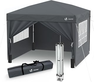 VOUNOT 3m x 3m Pop Up Gazebo with Sides & 4 Weight Bags & Carry Bag, Marquee Garden Party Tent Outdoor, Grey