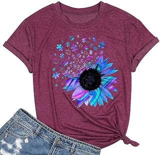 Womens Dandelion T Shirts Sunflower Graphic Short Sleeve Casual Tops