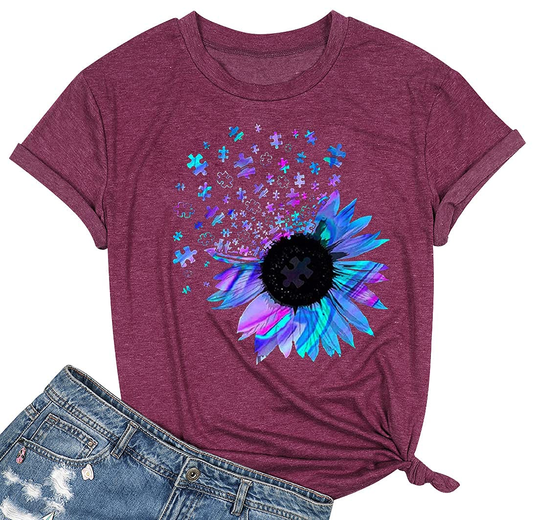 Womens Dandelion T Shirts Sunflower Graphic Short Sleeve Casual Tops